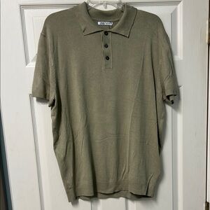 Zara Men's Khaki Polo Shirt XL